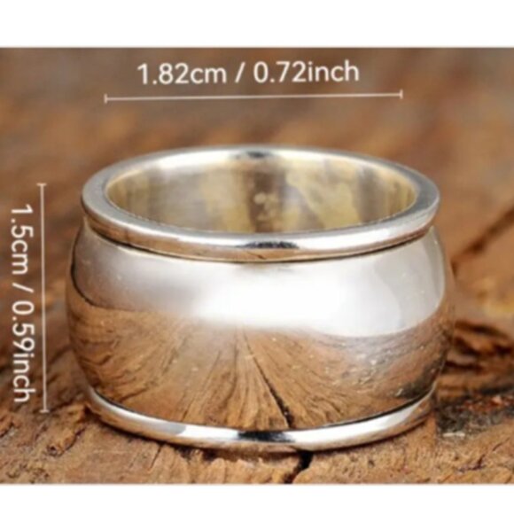 Vintage Boho Retro Inspired Stainless Steel 15MM Wide Band Unisex Ring - Picture 2 of 3